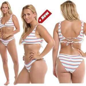 EIDON Women's white striped Color Field Bikini Swimsuit Sz S/DD NWT